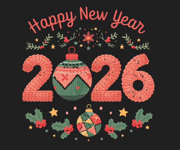 kleurrijk Happy New Year met ipv 0 een kerstbal