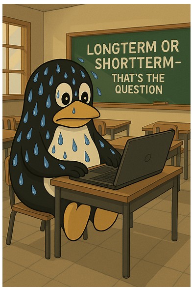 zweternde tux met op schoolbord een zin