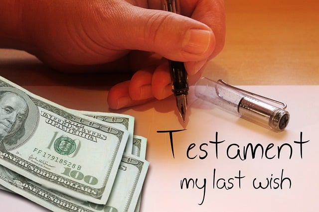 geld. vulpen en de woorden: testament, my last will